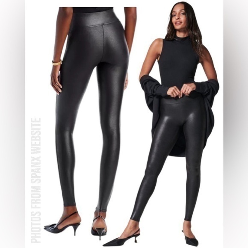 SPANX‎ Black Faux Leather Leggings (Small Petite)